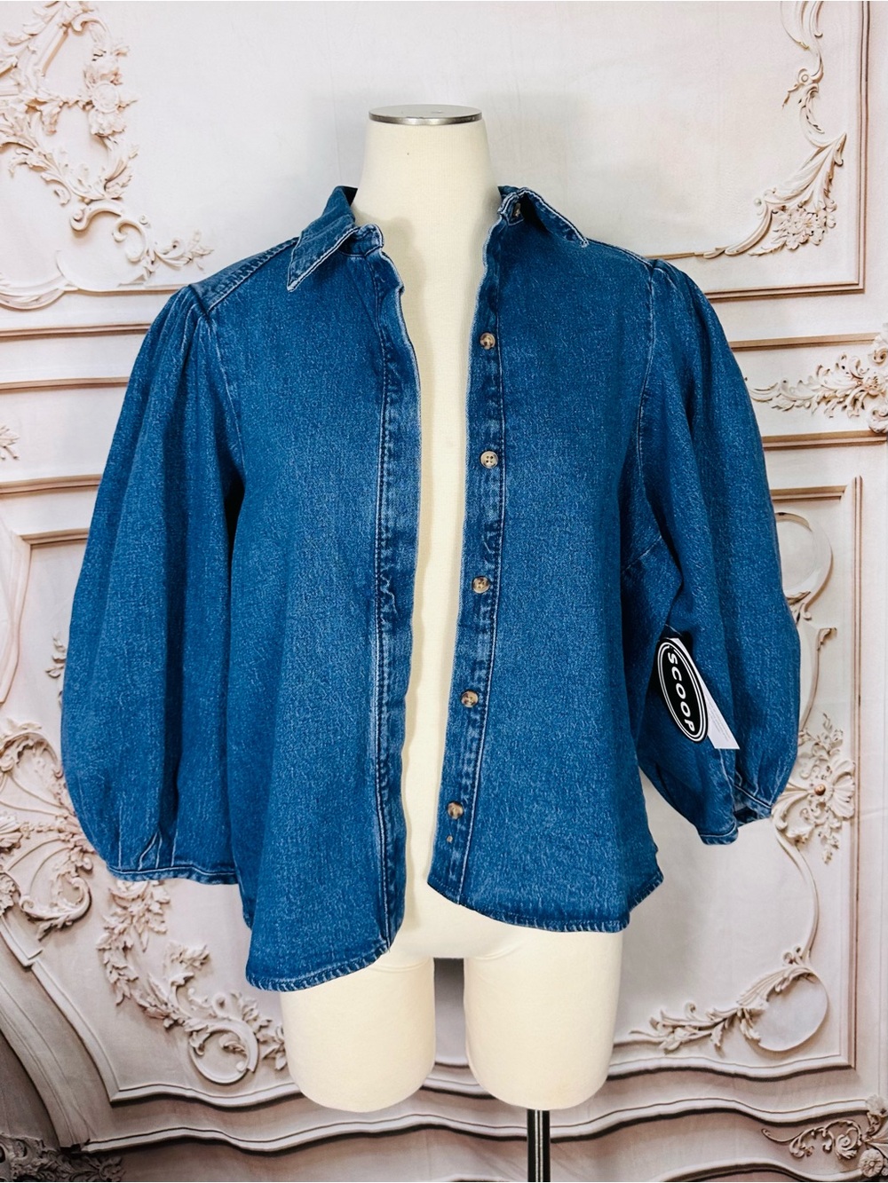 Blue Puff-Sleeve Denim Jacket - Picture 5 of 16